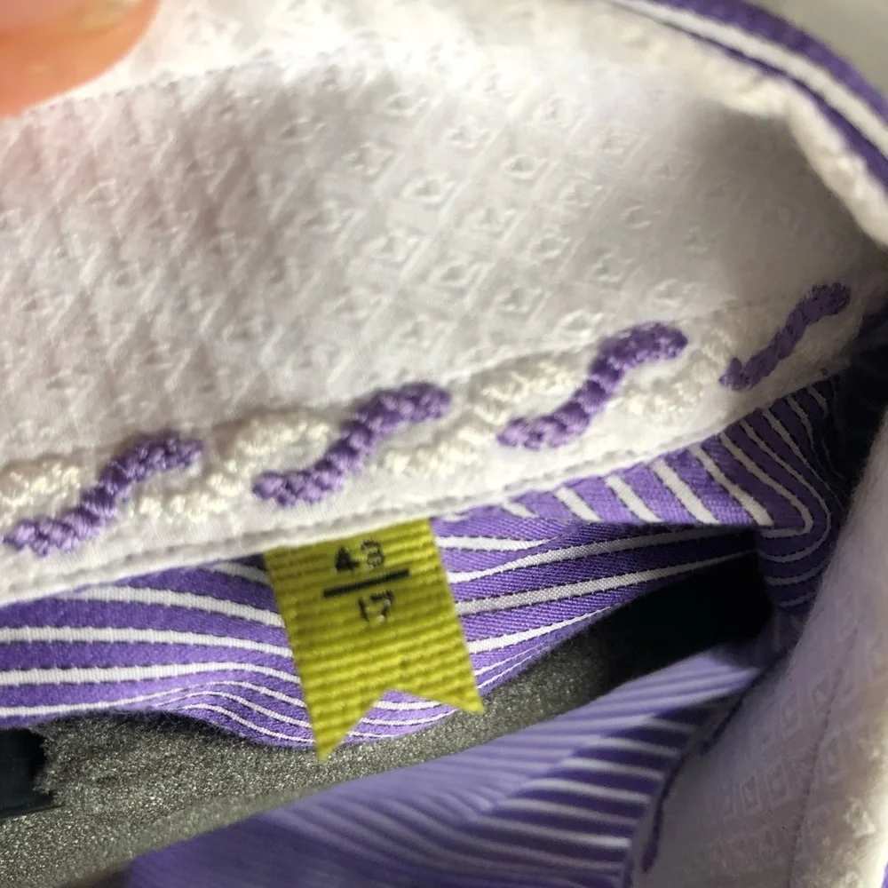 Robert Graham Purple White Striped Dress Shirt 43 / 17 - Picture 9 of 10